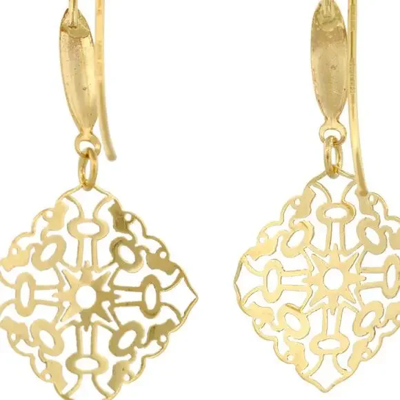 Italian 14K Yellow Gold Openwork Star Dangle Earrings 1 g Signed 1405 AR